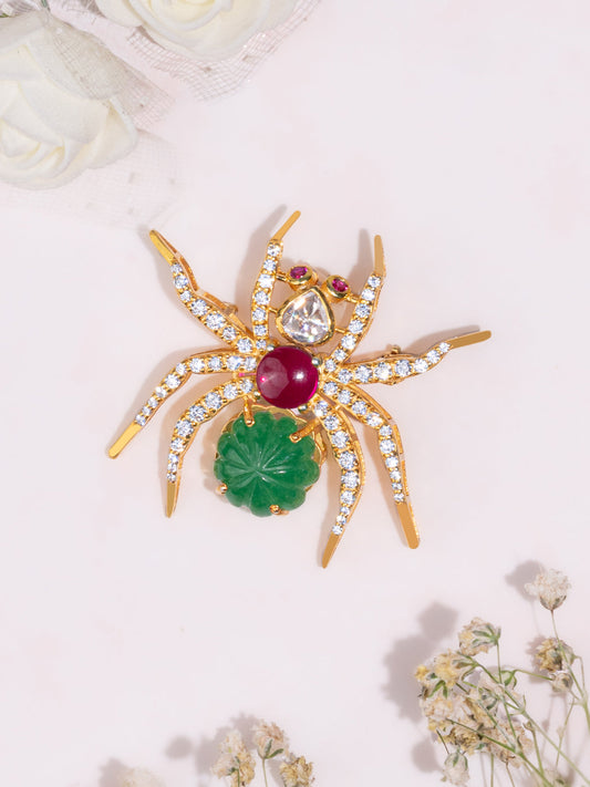 SCARLET JADE SPIDER BROOCH