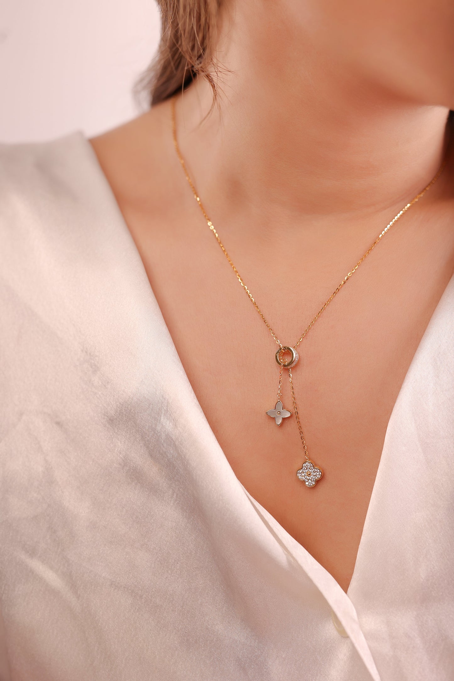 Luna Clover Drop Pendant Necklace